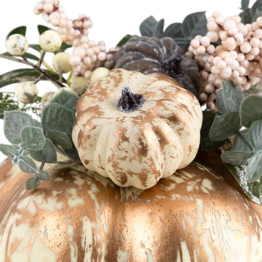10" White & Gold Pinecone & Pumpkin Tabletop Décor